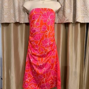 Gretchen Scott Pink & Orange Floral Strapless Dress